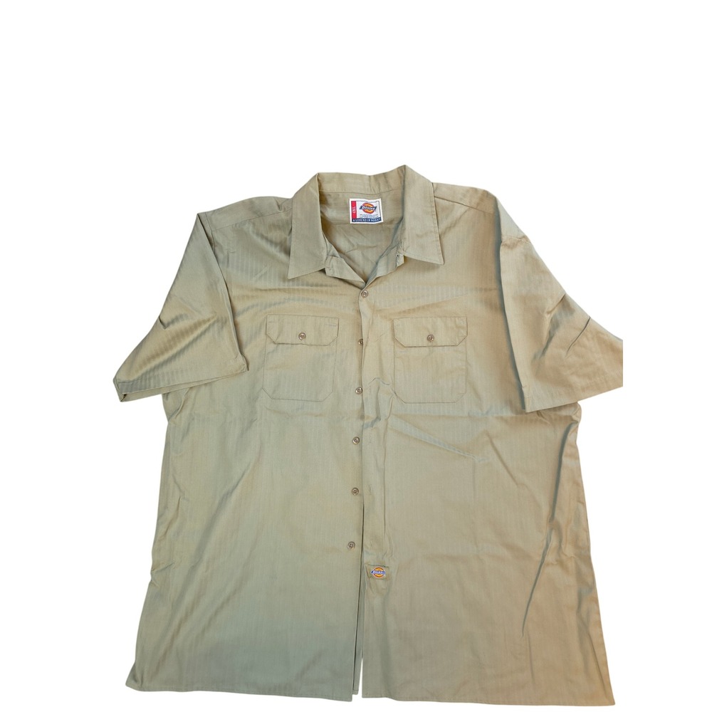 Dickies Khaki Tan Vertical Stripe Short Sleeve Work Shirt Size 4XL